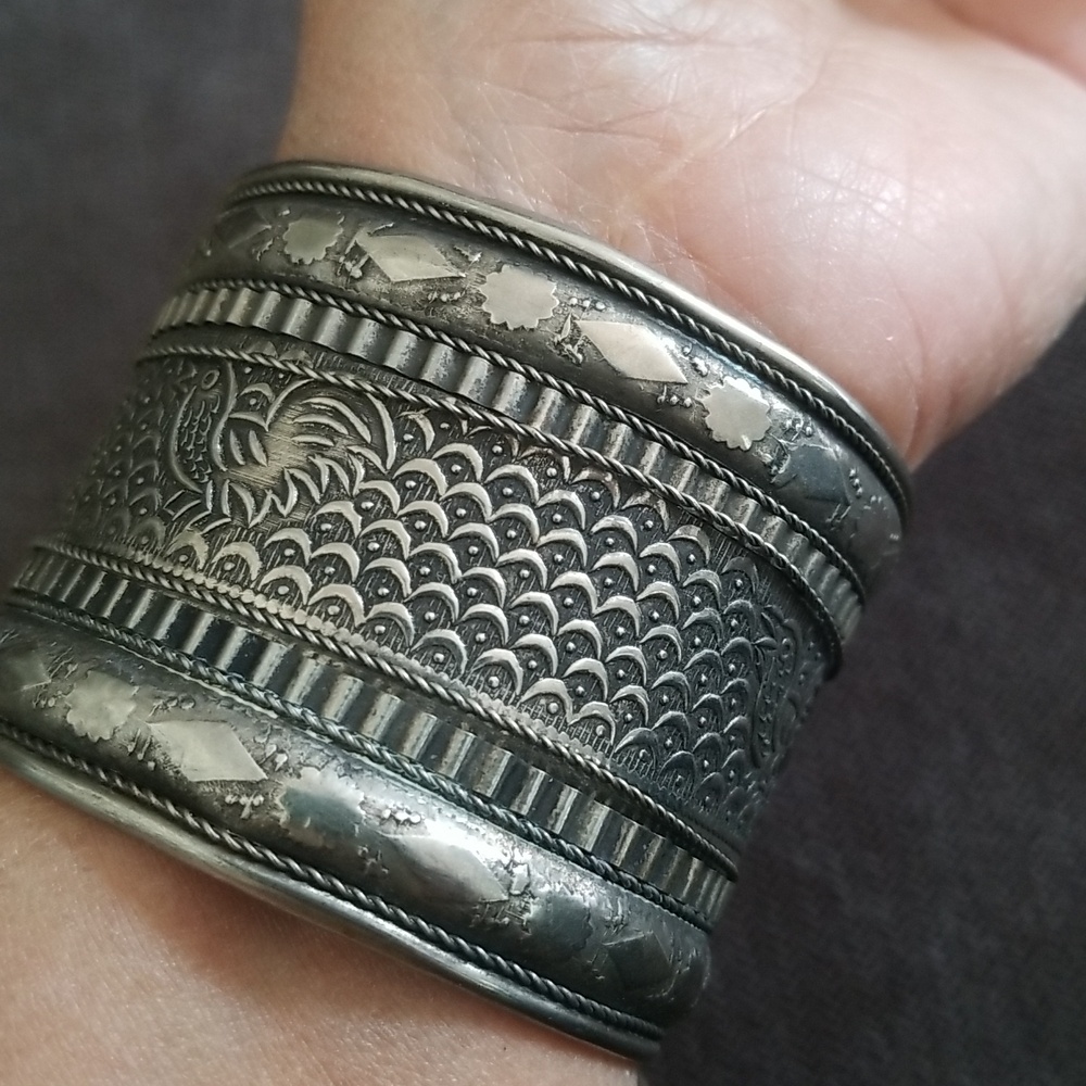 VTG Wide Silver Braided CUFF BRACELET UNTESTED For Sterling silver